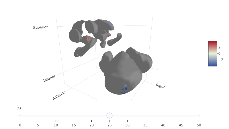 Significant clusters after RFT correction across all ASeg  subcortices, 3D plot (screenshot)